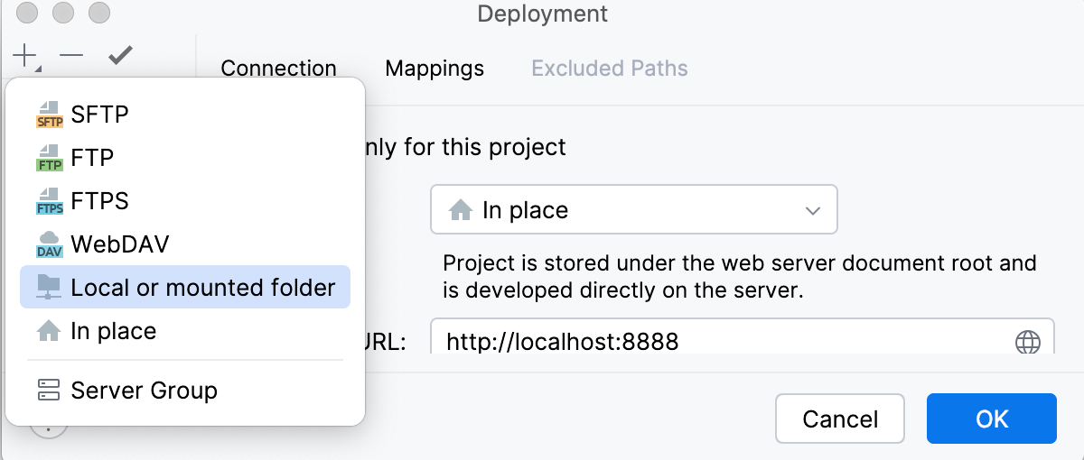 Add a server: Local or mounted folder