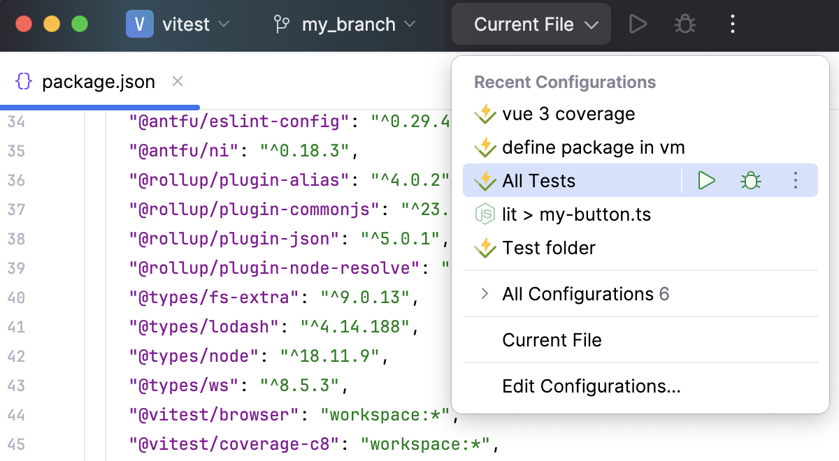 Select run/debug configuration Select run/debug configuration