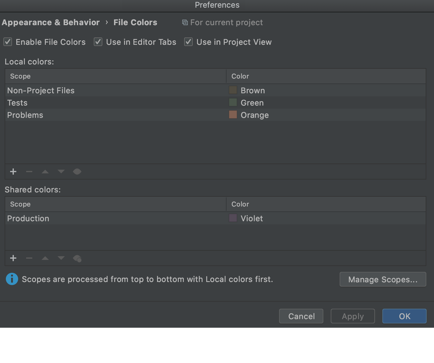 Configuring file colors in Settings Configuring file colors in Settings