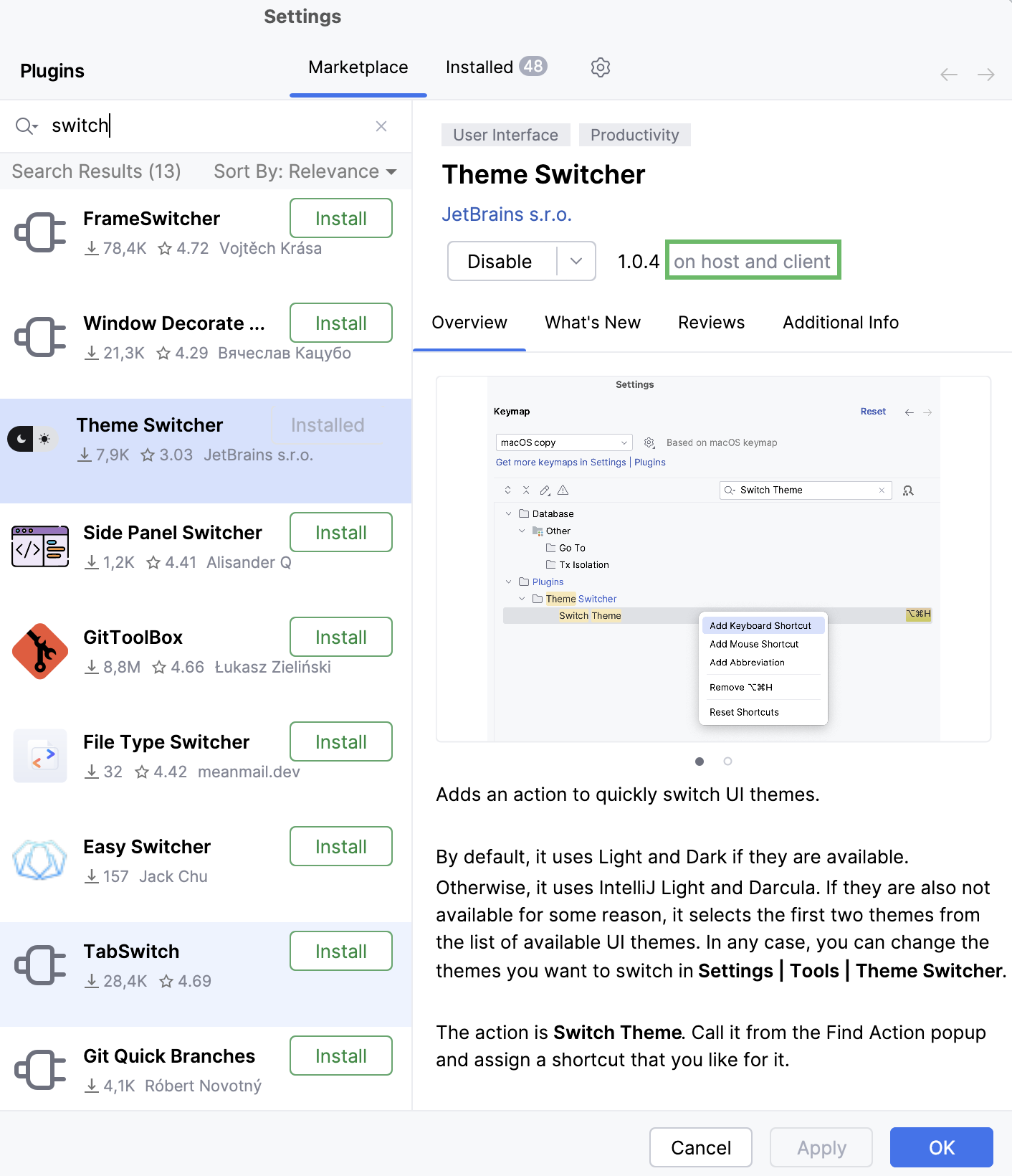 The Plugins settings dialog The Plugins settings dialog