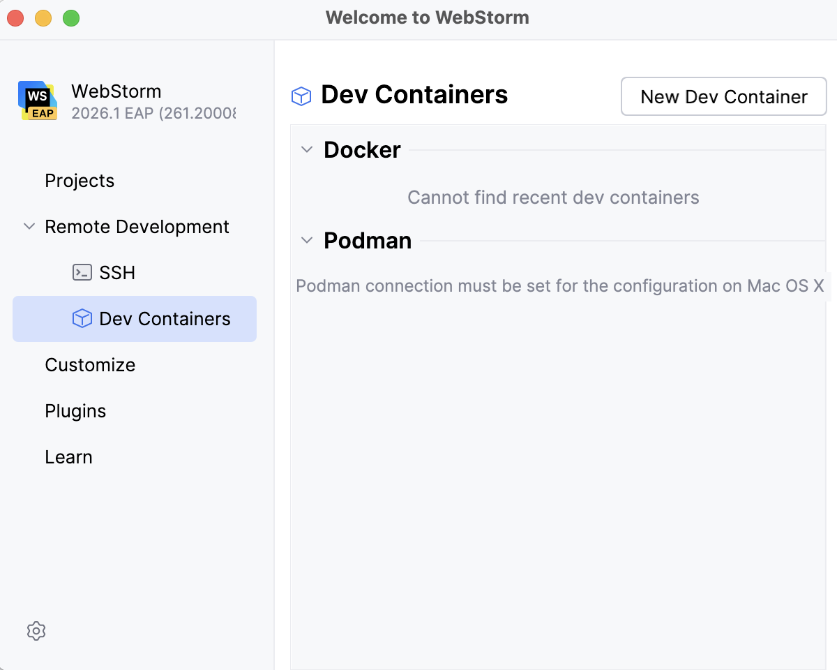 Start creating a Dev Container from the Welcome screen Start creating a Dev Container from the Welcome screen