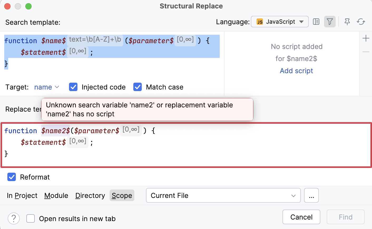 Structural Replace: specify condition Structural Replace: specify condition