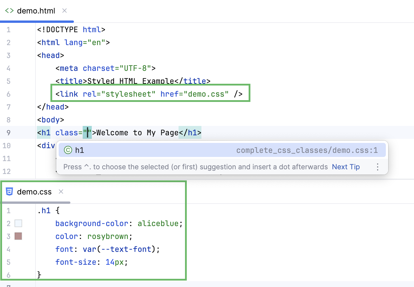 Completion for a class defined in a linked CSS file Completion for a class defined in a linked CSS file