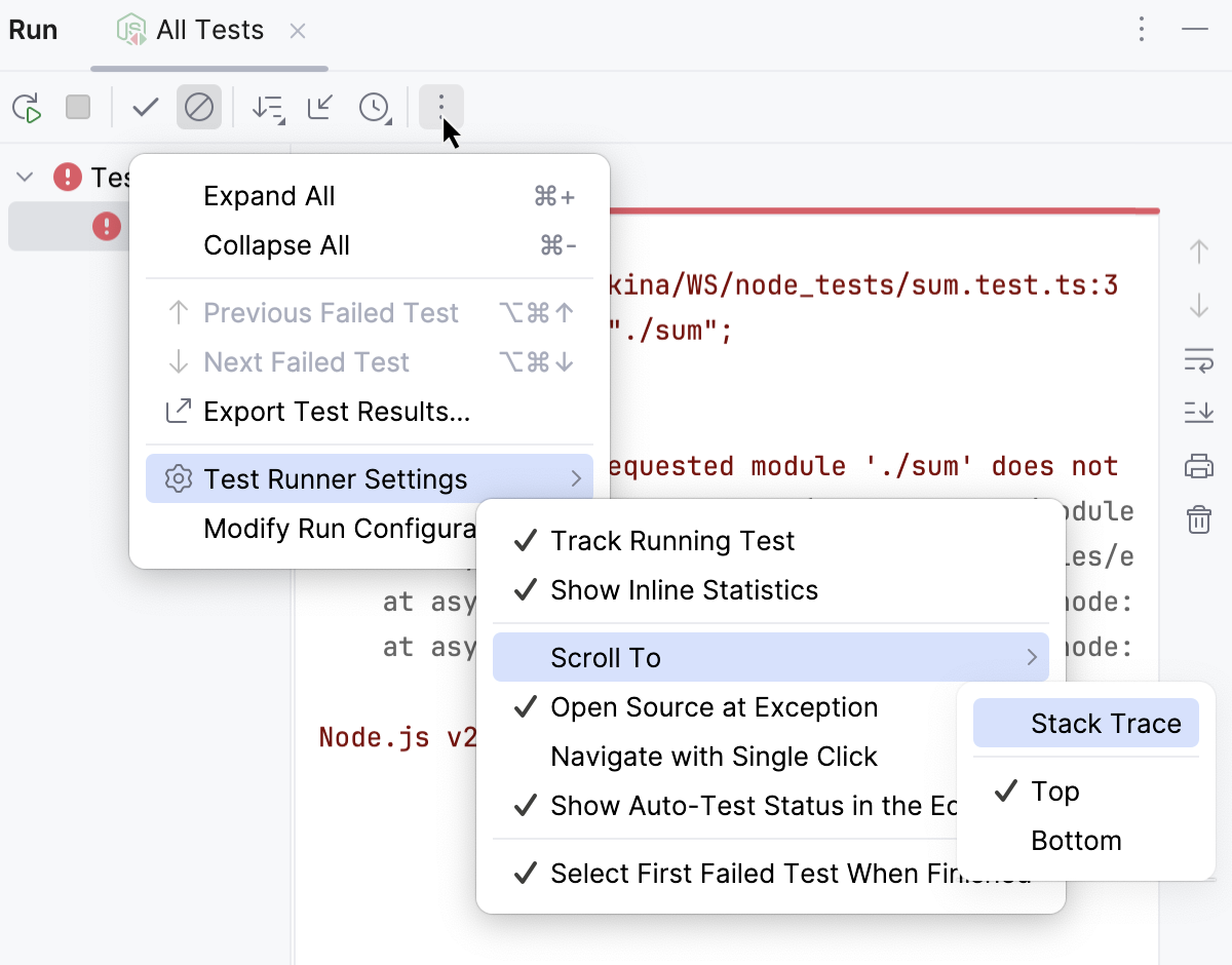 Test runner options Test runner options