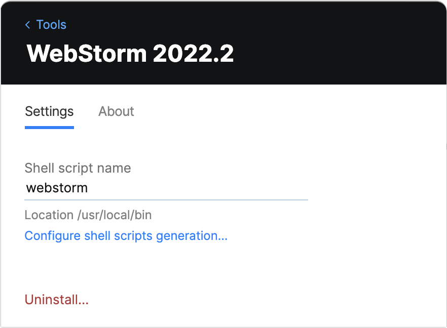 Toolbox App WebStorm Settings Toolbox App WebStorm Settings