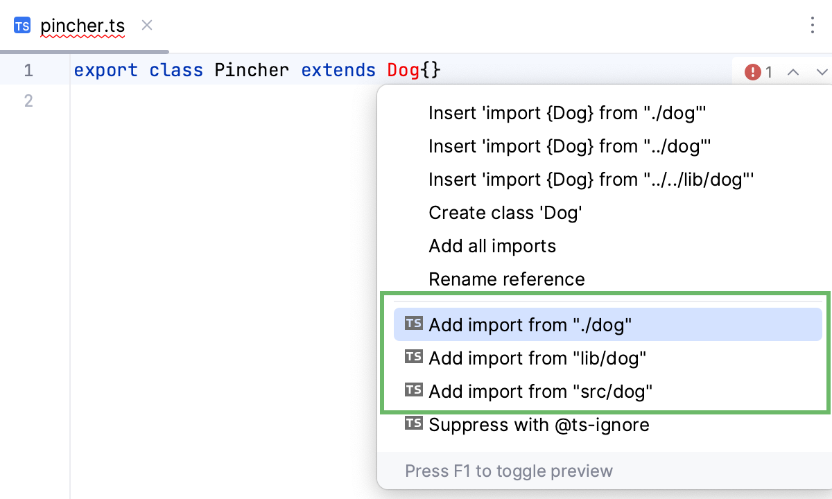 Auto import with suggestion from the TypeScript language service: multiple choices
