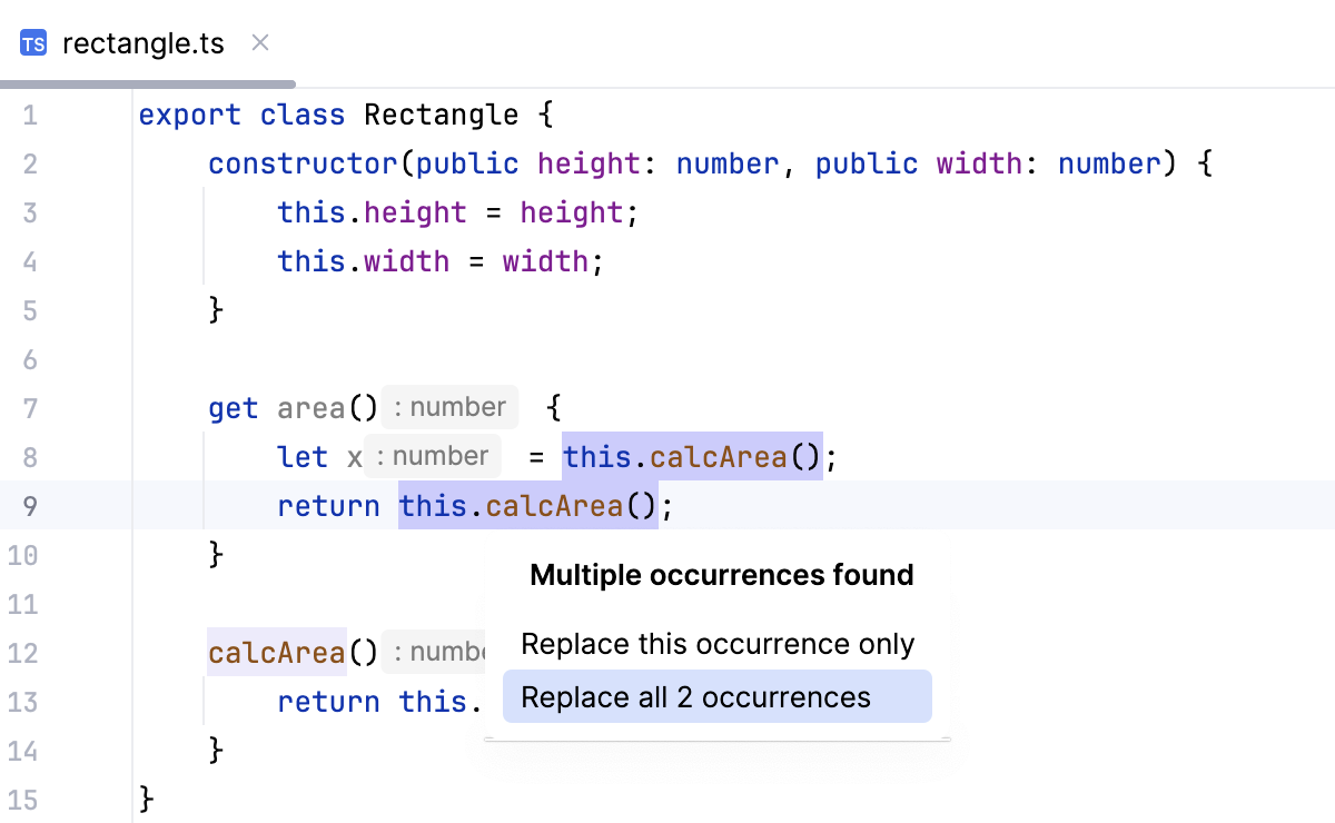 Extract field in TypeScript: several occurrences of an expression detected Extract field in TypeScript: several occurrences of an expression detected