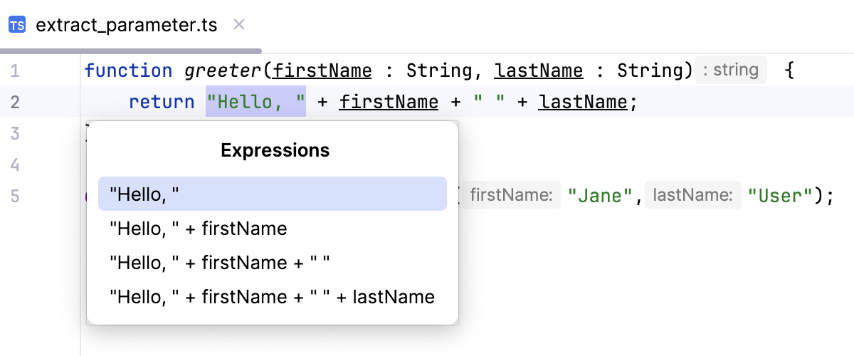 Introduce Parameter: select an expression Introduce Parameter: select an expression