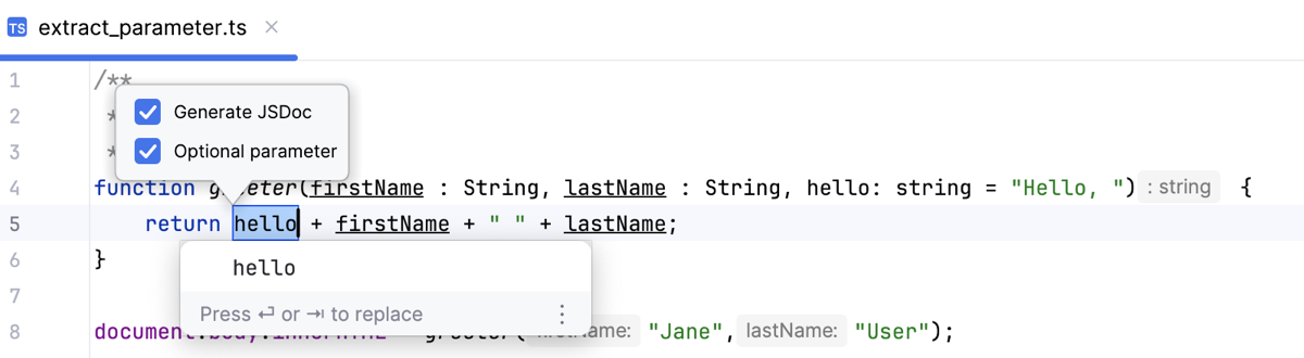 Introduce Parameter popup Introduce Parameter popup