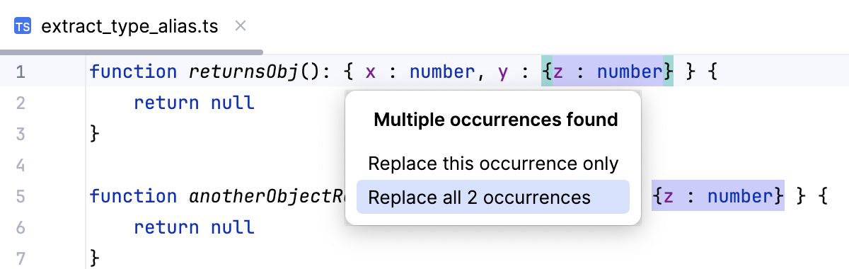 Extract a type alias - multiple occurrences Extract a type alias - multiple occurrences