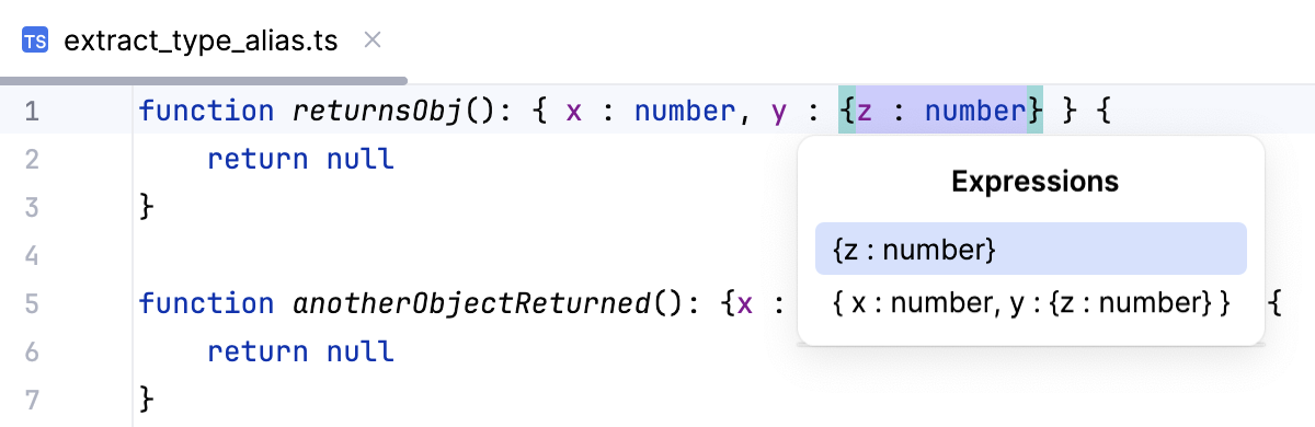 Extract a type alias - select the expression Extract a type alias - select the expression