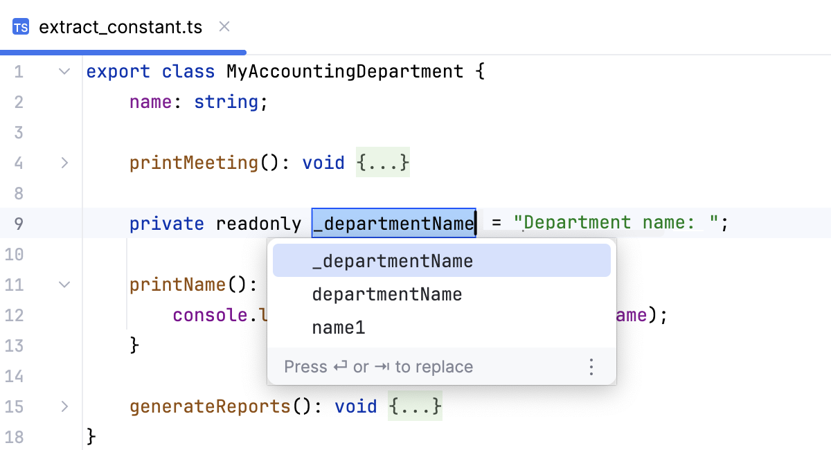 Introduce Constant: select the name Introduce Constant: select the name