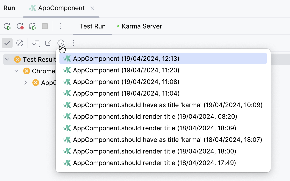 Viewing results of previous tests Viewing results of previous tests