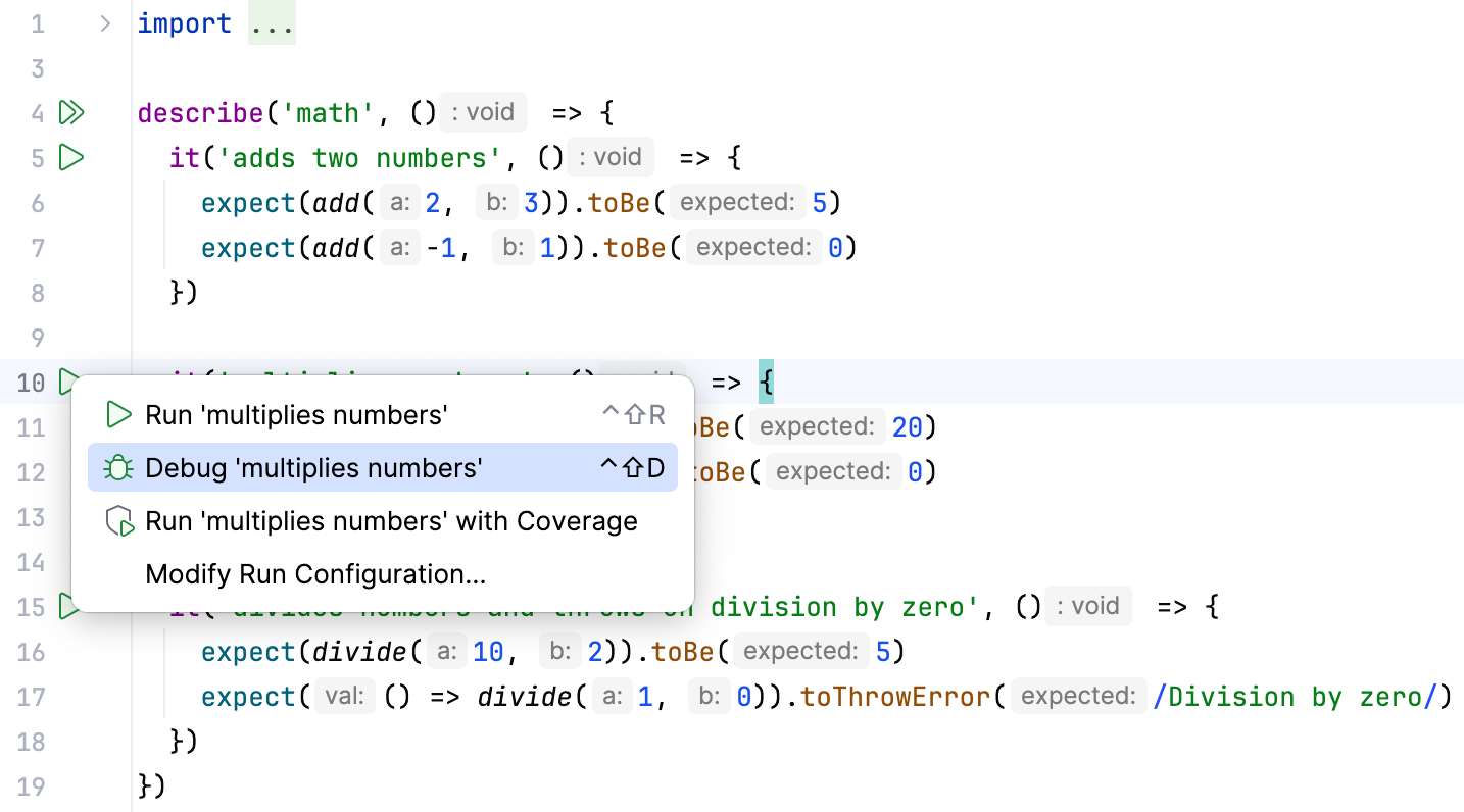 Debug one Vitest test from the editor Debug one Vitest test from the editor