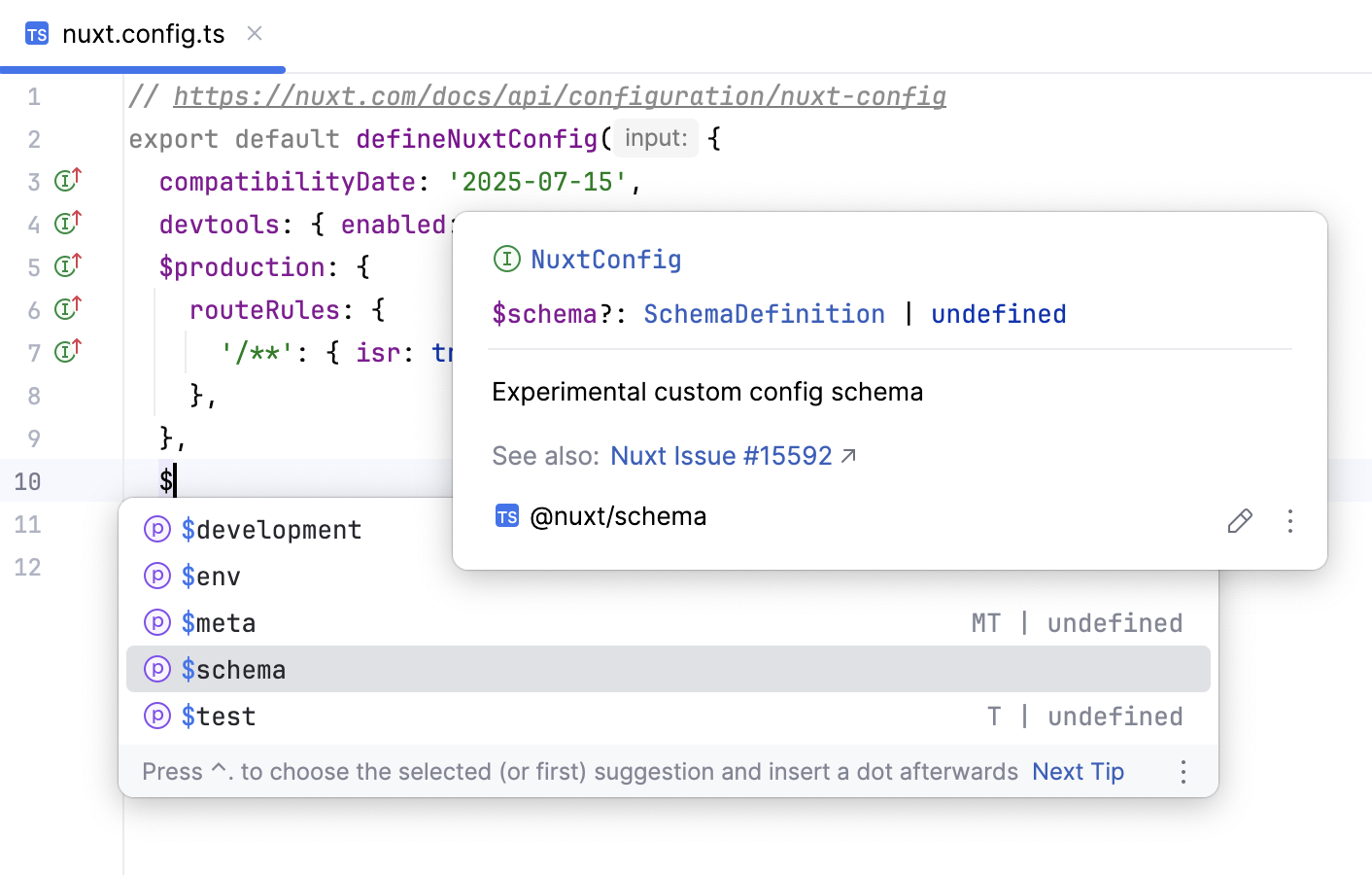 Code completion in nuxt.config.ts Code completion in nuxt.config.ts