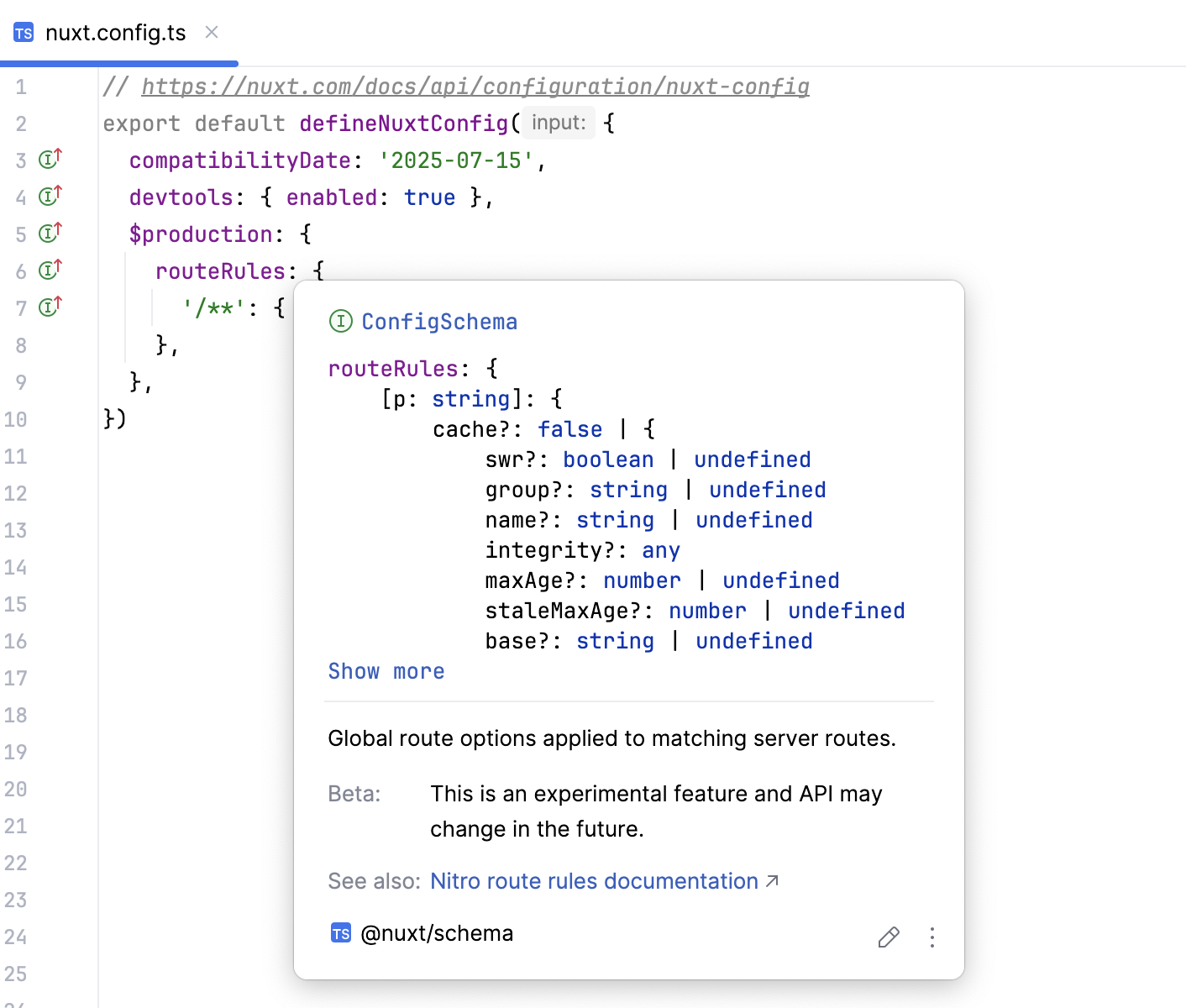 Quick documentation popup in nuxt.config.ts Quick documentation popup in nuxt.config.ts