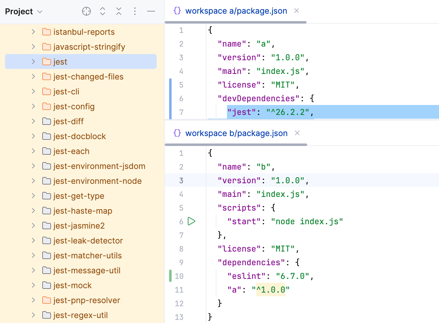 WebStorm indexes all the dependencies listed in different package.json files but stored in the root node_modules folder WebStorm indexes all the dependencies listed in different package.json files but stored in the root node_modules folder