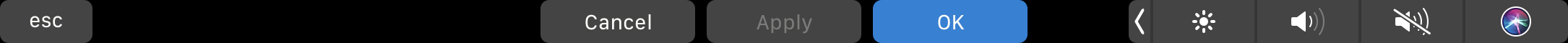 The Touch Bar with dialog confirmation buttons The Touch Bar with dialog confirmation buttons