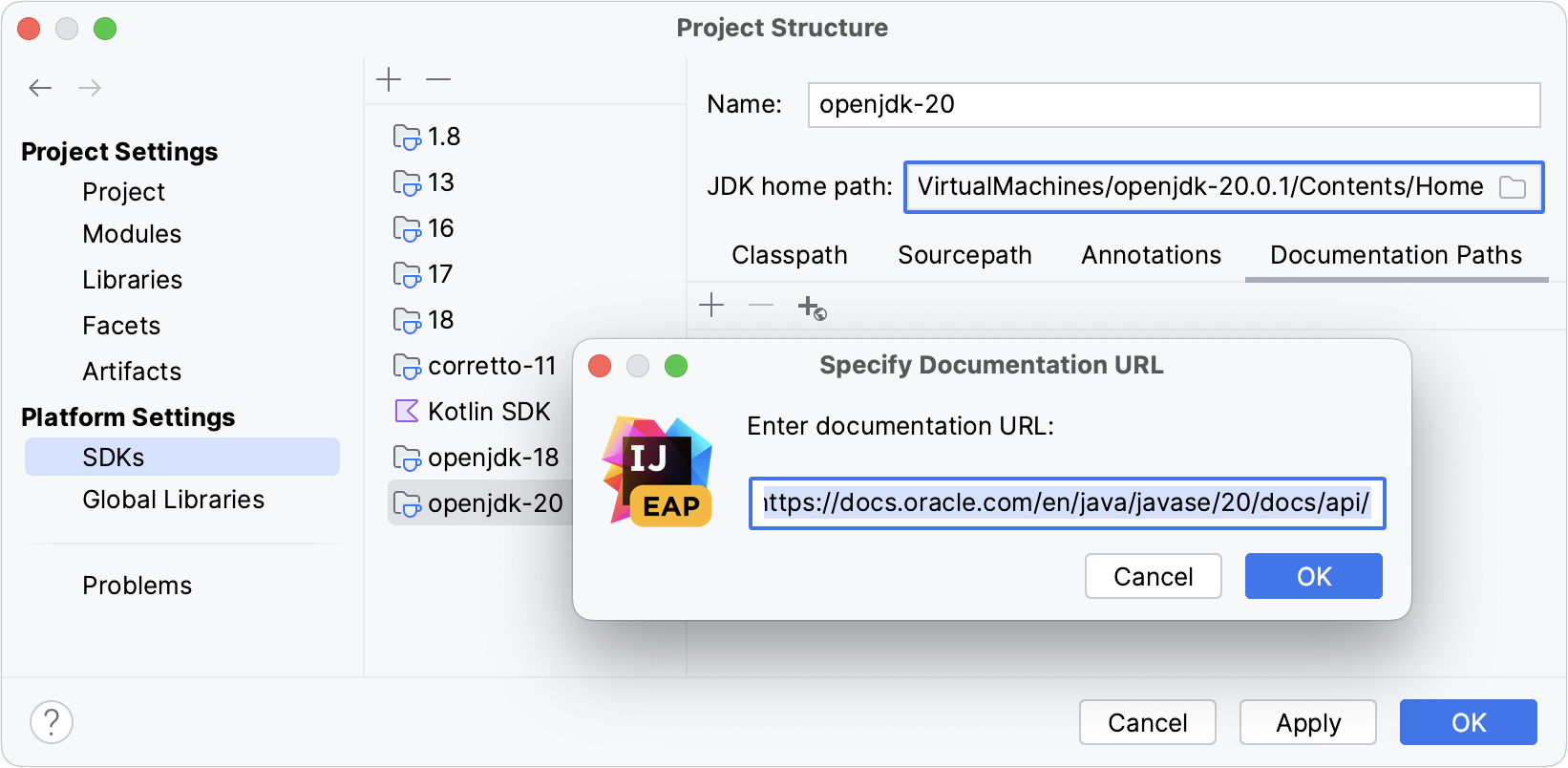 Specifying SDK documentation paths Specifying SDK documentation paths