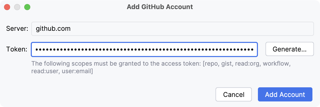 Adding GitHub account with token Adding GitHub account with token
