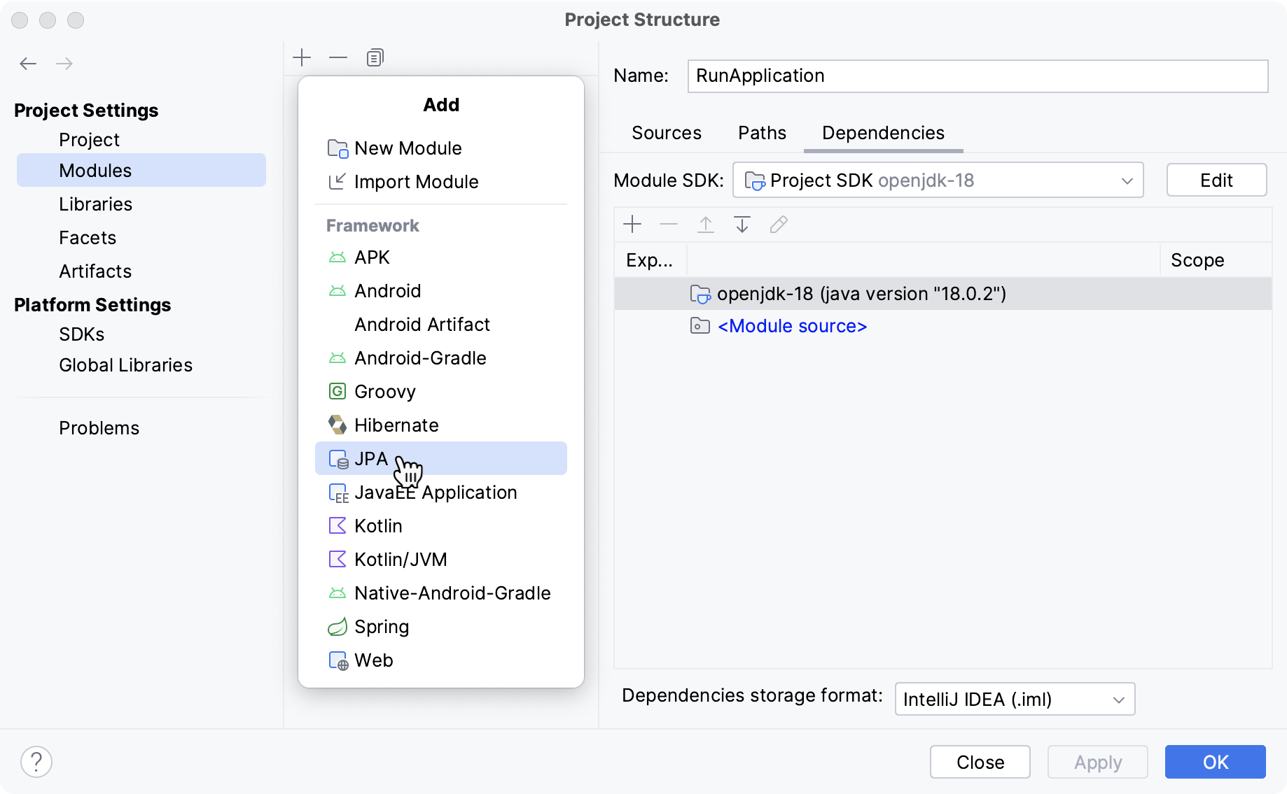 Adding JPA facet Adding JPA facet