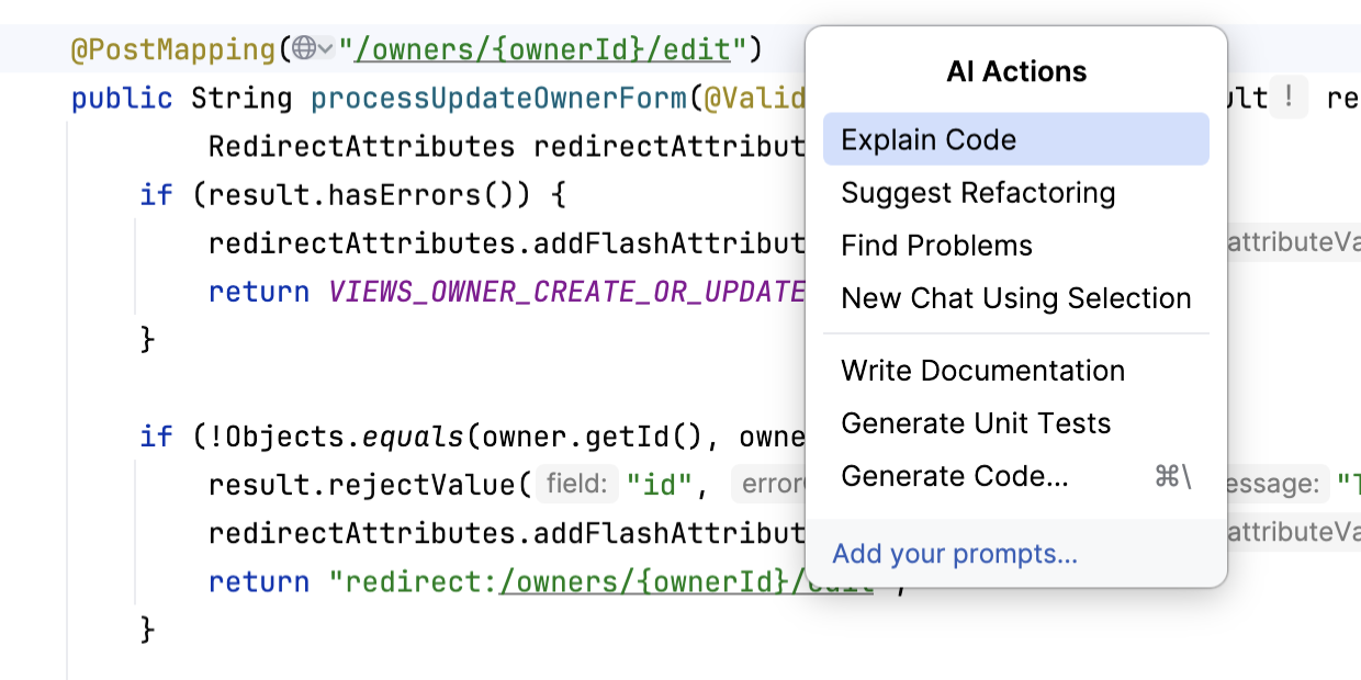 AI Assistant actions - Explain Code AI Assistant actions - Explain Code