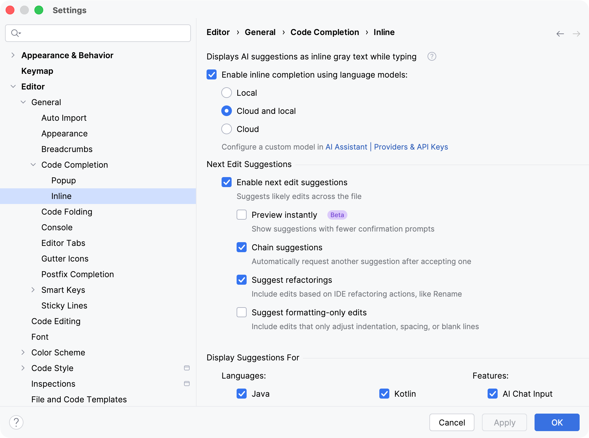 Next edit suggestions settings Next edit suggestions settings