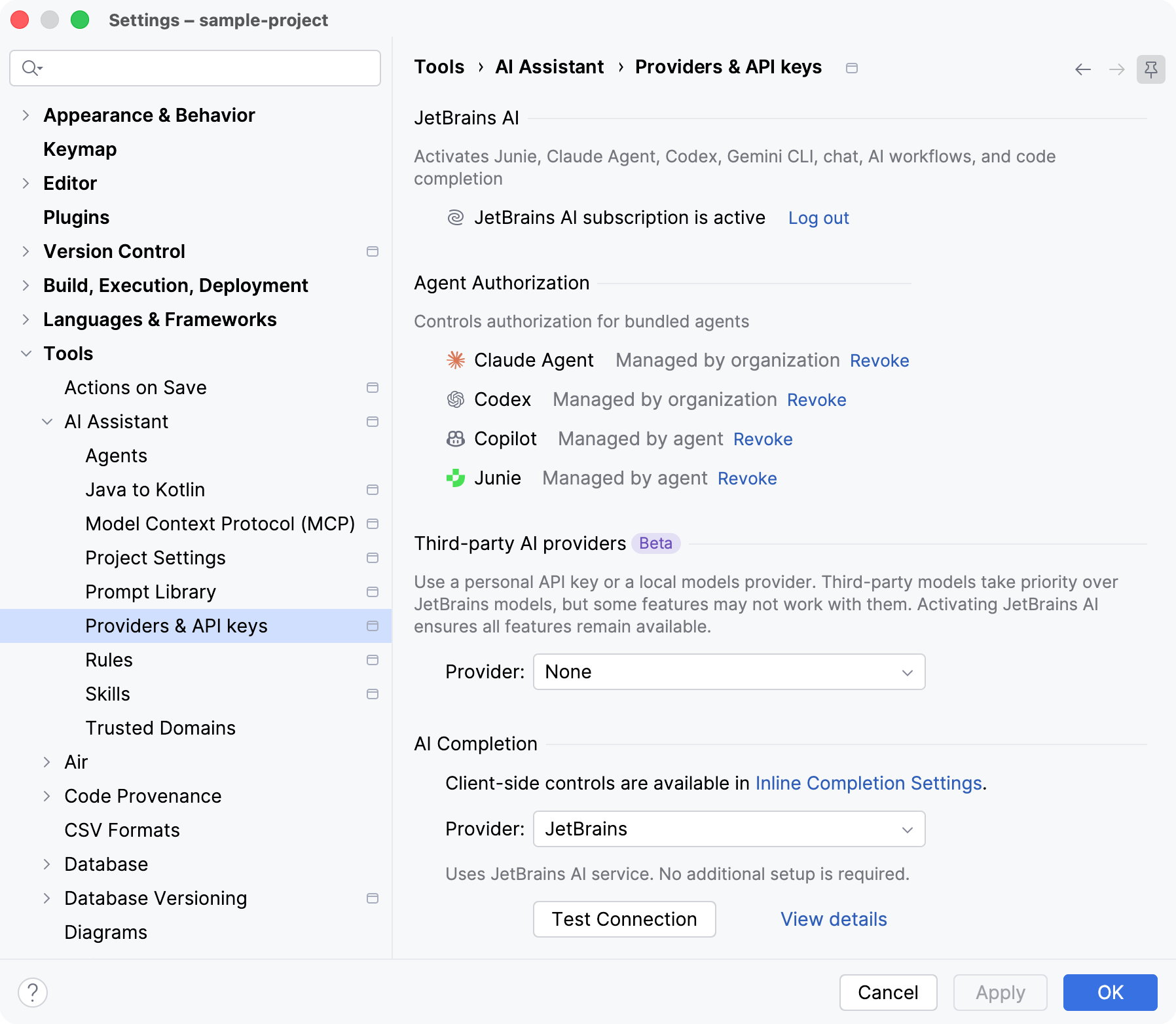 Providers & API keys settings Providers & API keys settings