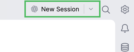 Main toolbar with the agent widget icon and dropdown arrow highlighted for starting a new agent session. Main toolbar with the agent widget icon and dropdown arrow highlighted for starting a new agent session.