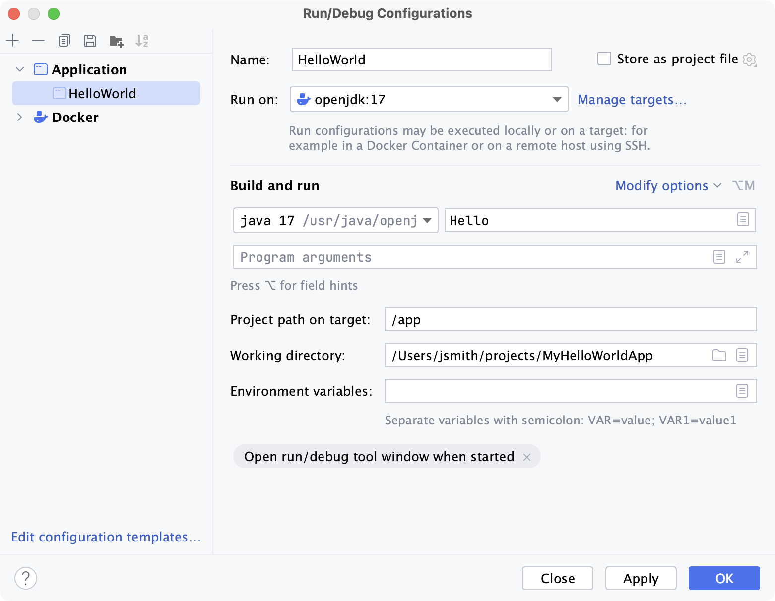 使用 Docker 运行目标的 Java 应用程序