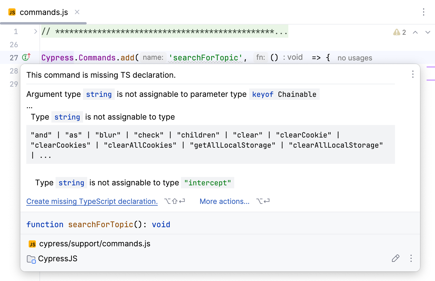 Creating the JavaScript declaration Creating the JavaScript declaration