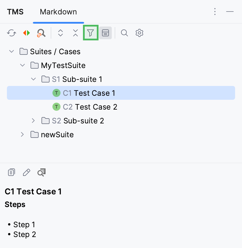 Filter items in TMS tool window Filter items in TMS tool window