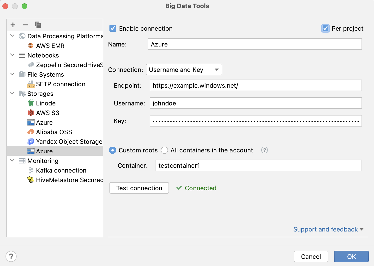 Azure Storage 的连接设置 Azure Storage 的连接设置