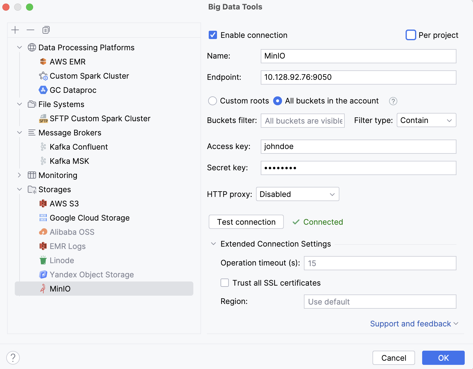 Configure MinIO connection Configure MinIO connection