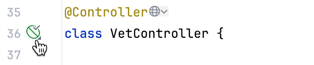 Gutter icon near the class definition of a loaded bean Gutter icon near the class definition of a loaded bean