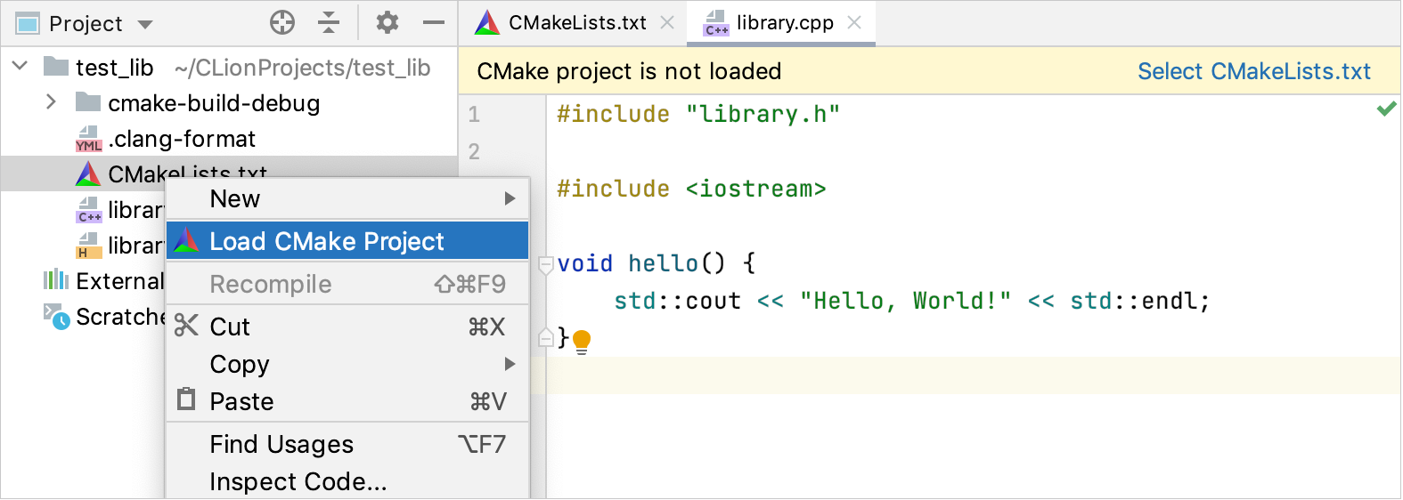 加载现有的 CMakeLists.txt 文件 加载现有的 CMakeLists.txt 文件