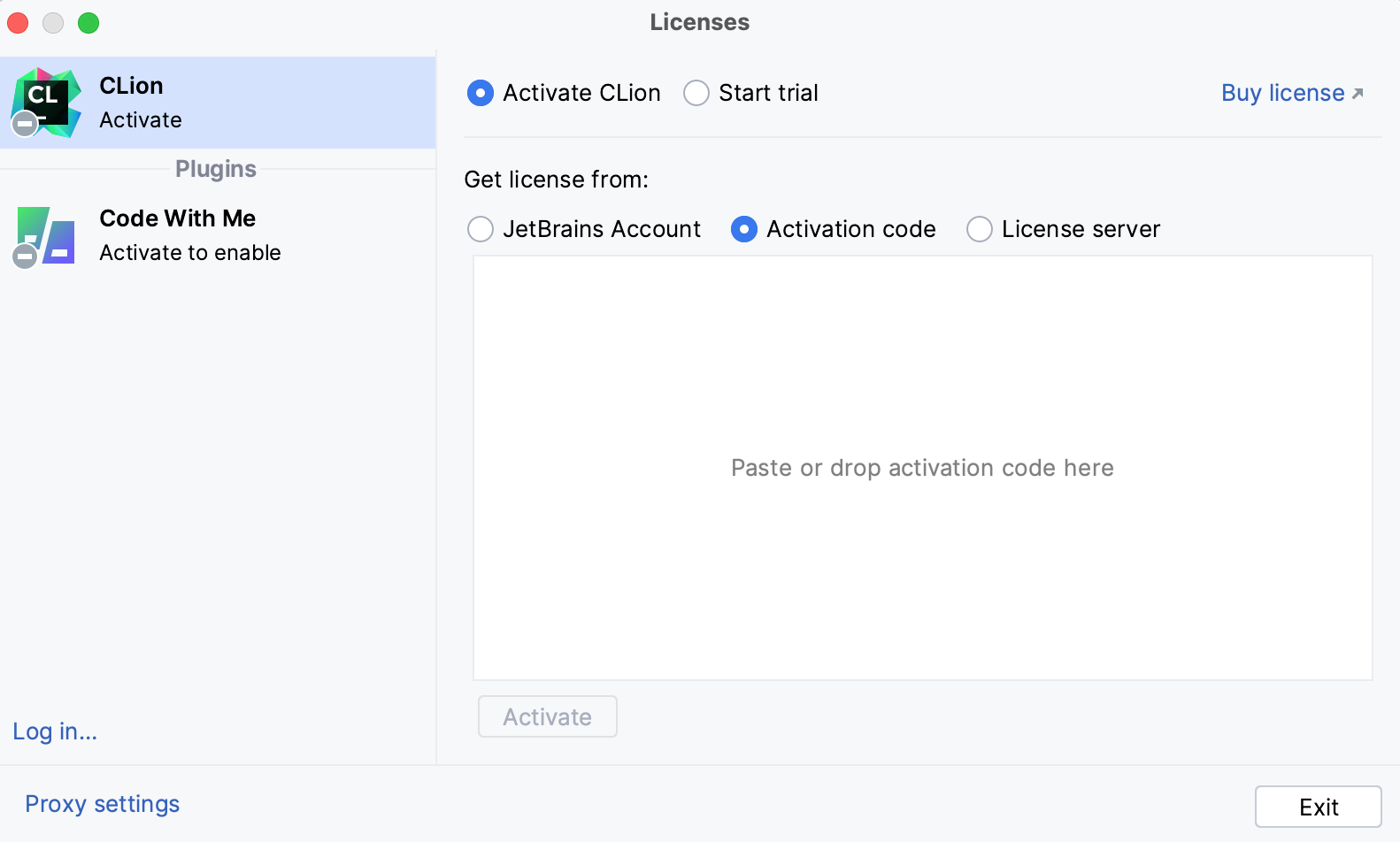 使用激活码激活 CLion 许可证