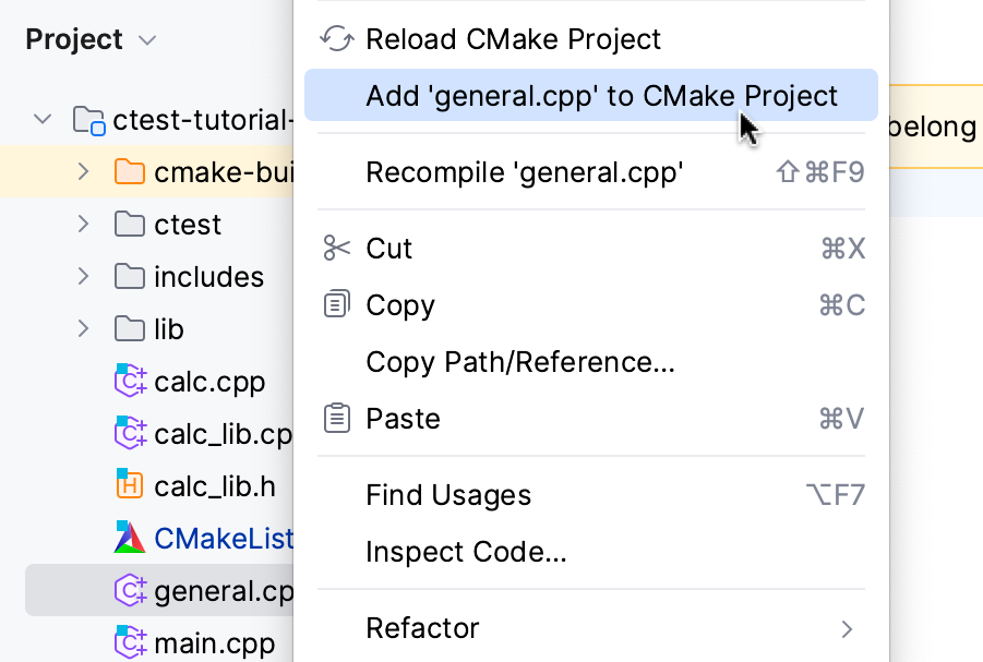 从上下文菜单将文件添加到 CMake 项目 从上下文菜单将文件添加到 CMake 项目
