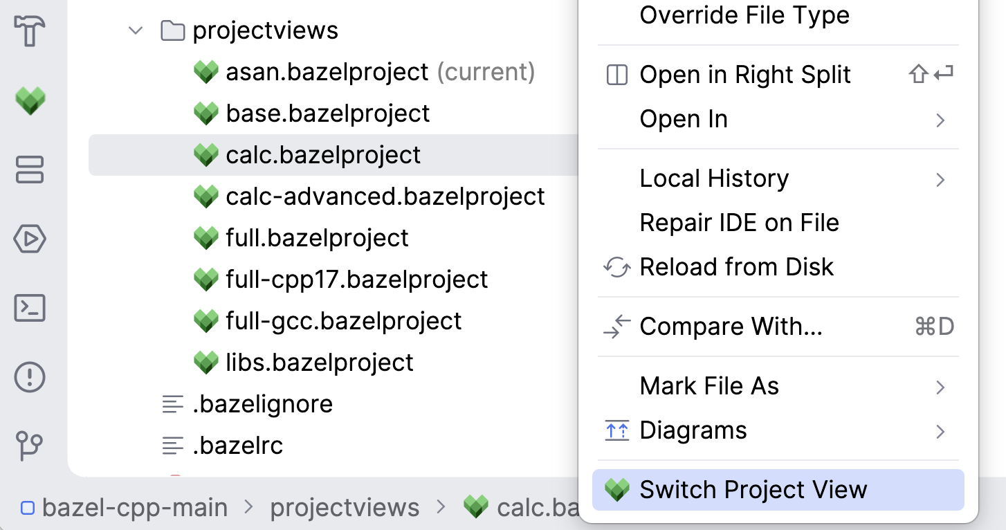 Switching the active project view in the Project tool window Switching the active project view in the Project tool window