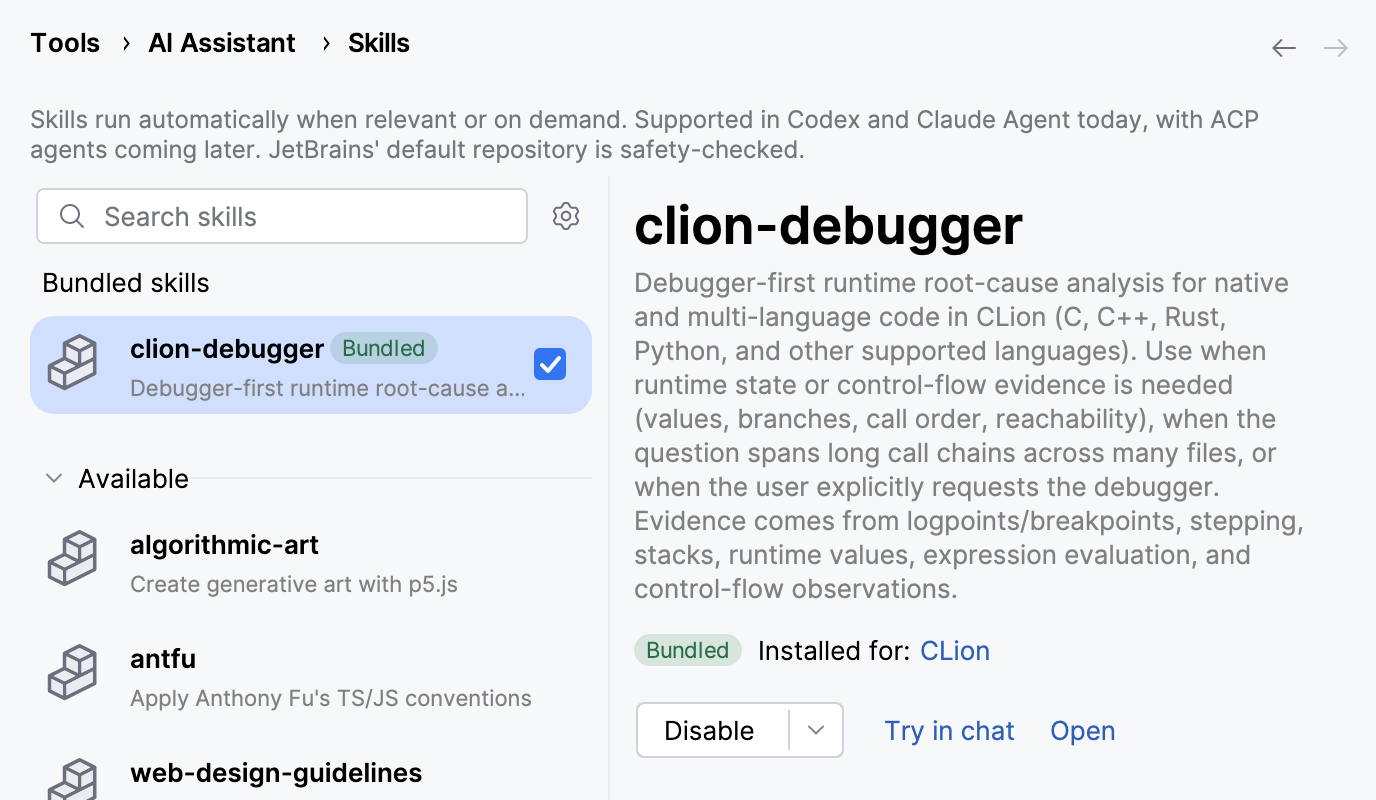 The clion-debugger skill The clion-debugger skill
