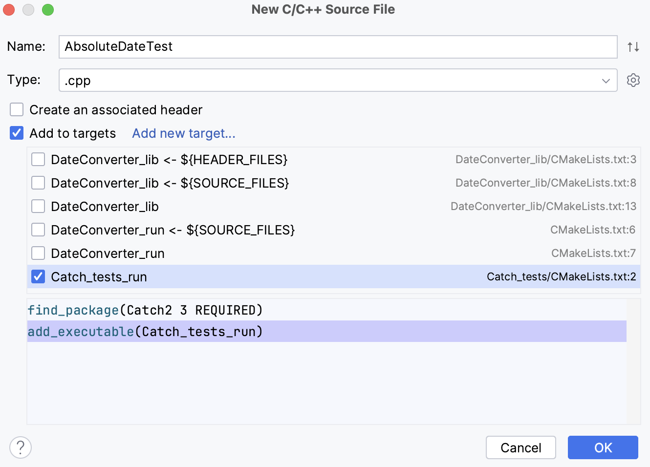 Adding a file to the newly created target Adding a file to the newly created target