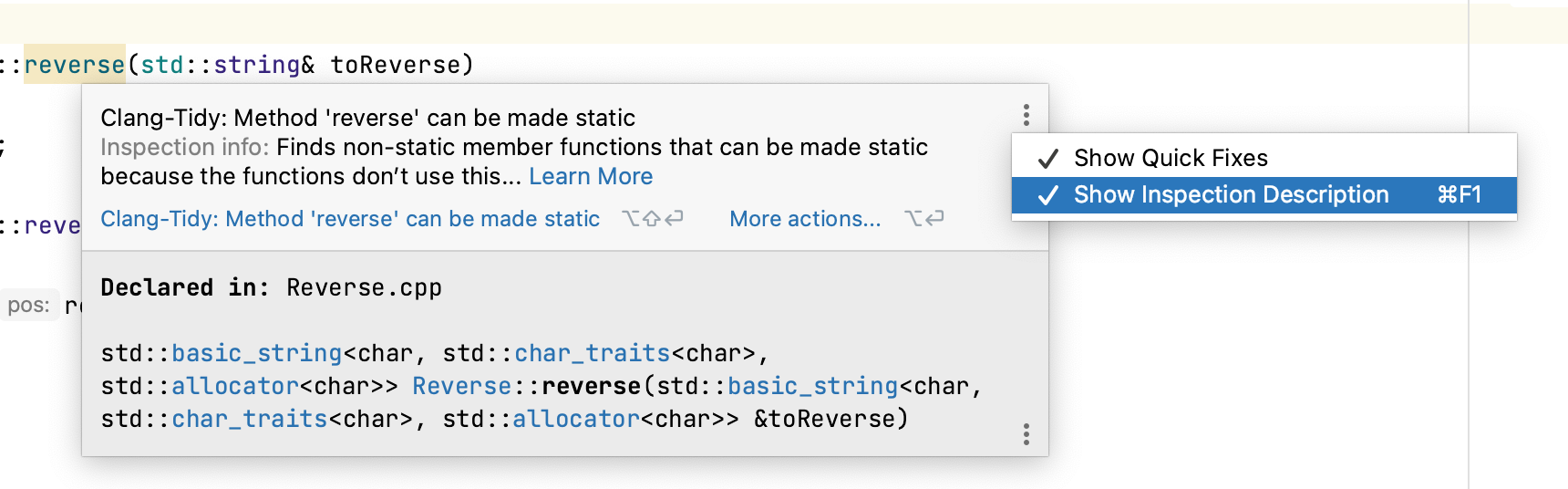 Clang-Tidy tooltip Clang-Tidy tooltip