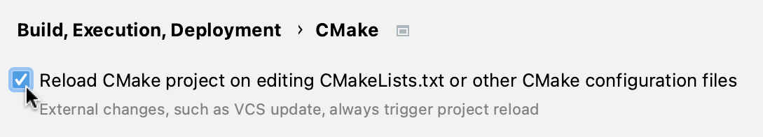 在 CMake 设置中启用自动重新加载 在 CMake 设置中启用自动重新加载