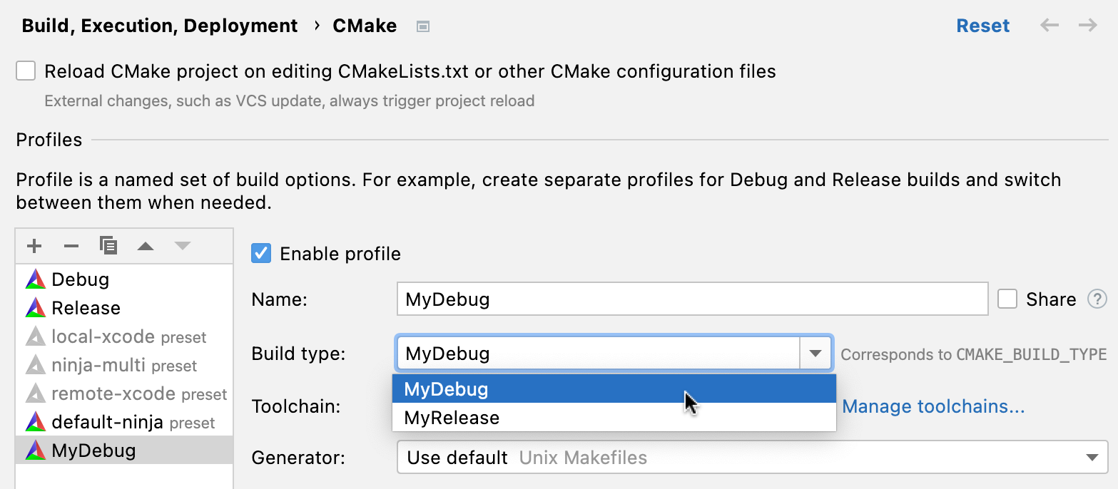 用于新 cmake 配置文件的自定义构建类型 用于新 cmake 配置文件的自定义构建类型