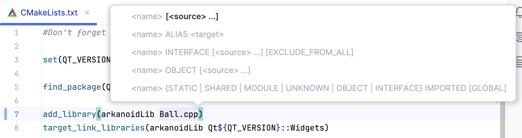 Parameter info for CMake Parameter info for CMake