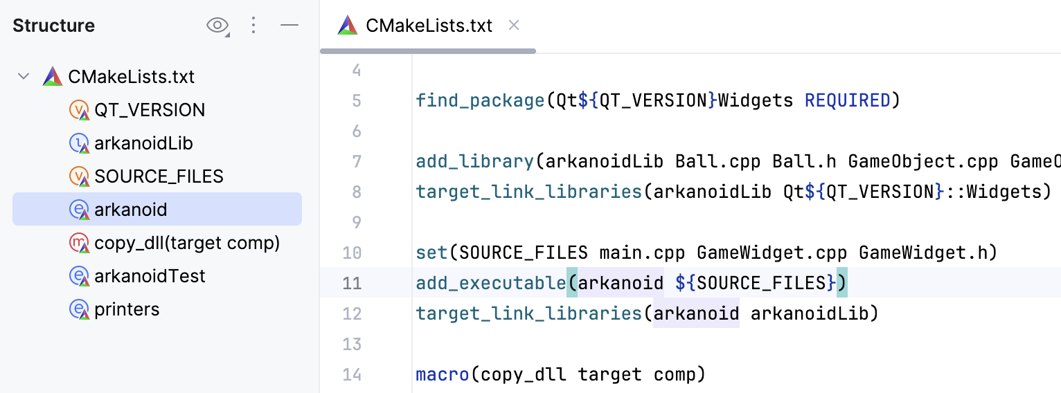 CMake 结构视图 CMake 结构视图