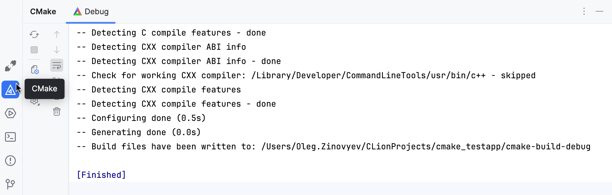 CMake 工具窗口
