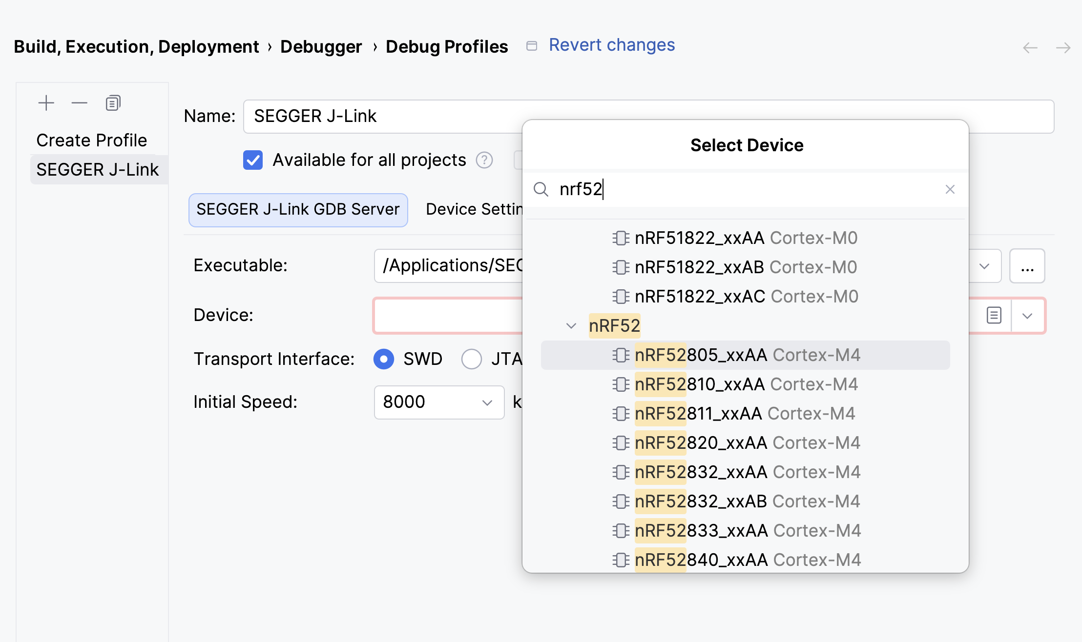 Configuring a SEGGER J-Link debug server