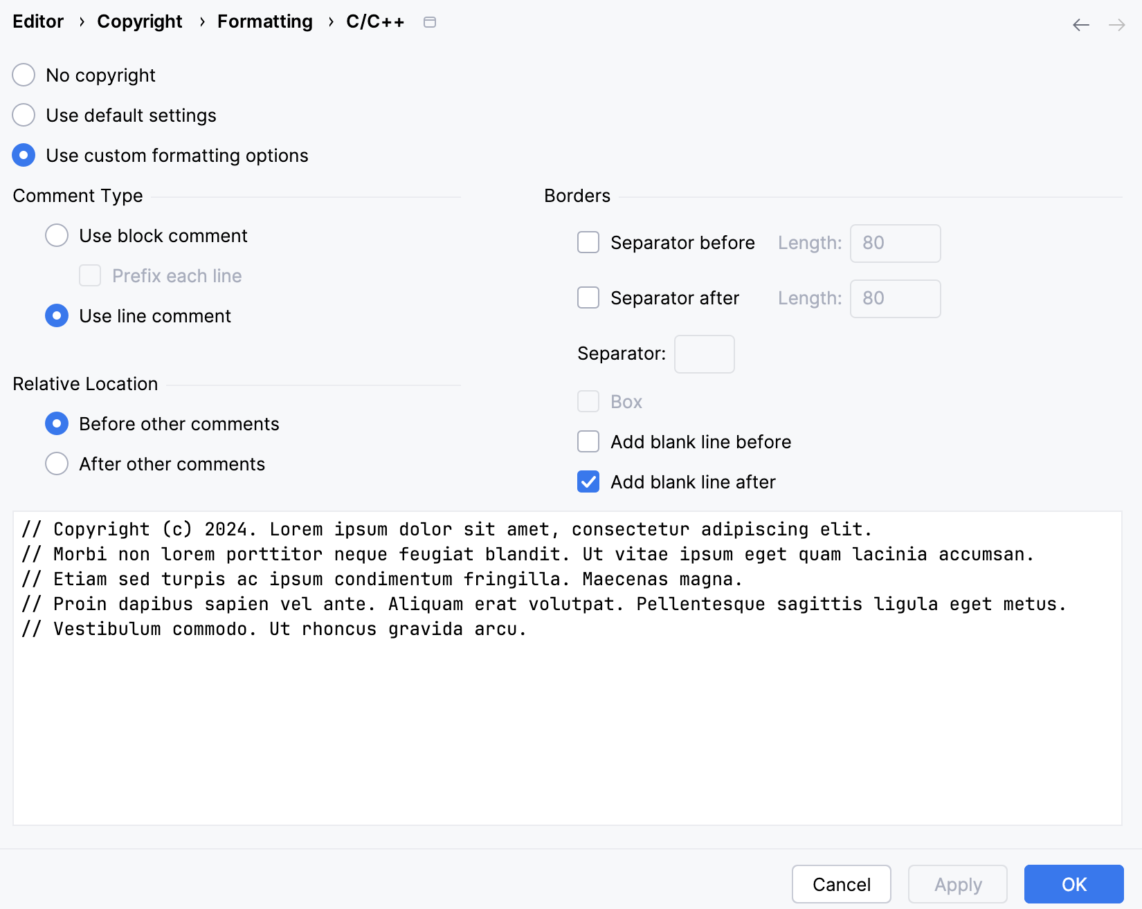 C/C++ 的版权格式设置 C/C++ 的版权格式设置