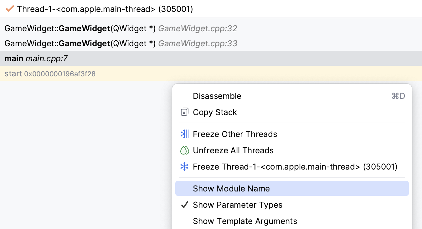 Frames context options Frames context options